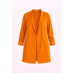 PLEIN AIR Orange Open Front Collarless Long Sleeve Blazer Cardigan Women XL‎